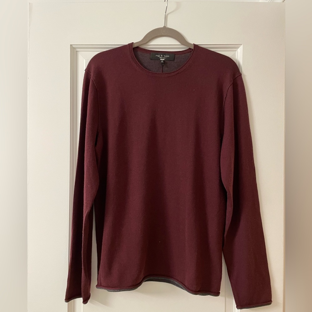 Rag and Bone Core cotton and wool long sleeve T-shirt sweater. Raisin color.
